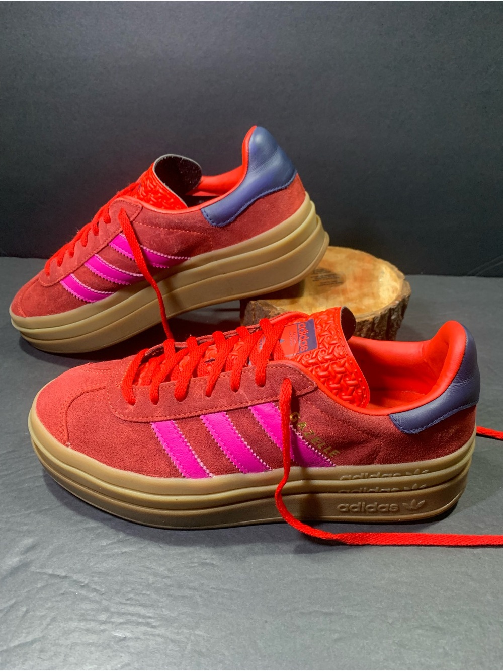 Adidas Gazelle Women’s Red Pink Blue Platform Suede Sneakers Shoe Size- 8.5 - Picture 1 of 9